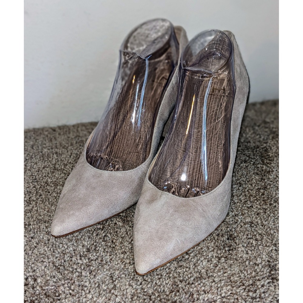 Marc Fisher LTD Suede Pointed Toe Block Heel Pumps Neutral Beige 9.5M $160